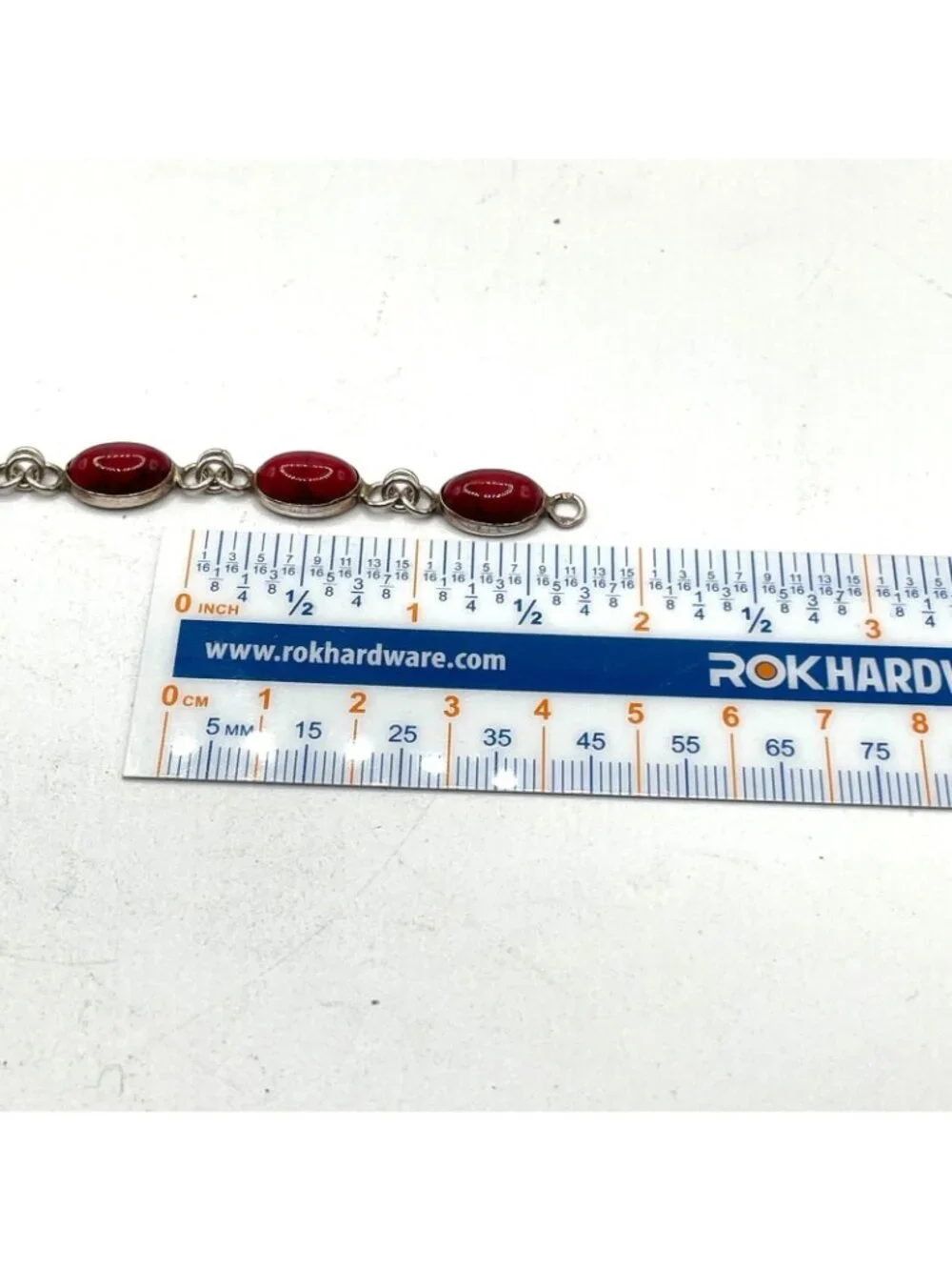 Red Jasper Oval Cabochon .925 Sterling Silver Bezel Set Link Bracelet 7.5